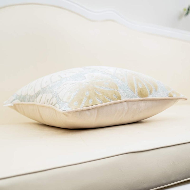 Alerfa 12 x 20 Inch Rectangle Leaf Pillow Embroidery Cut Velvet Cushion Case Luxury Modern Lumbar Throw Pillow Cover Decorative Pillow for Couch Sofa Living Room Bedroom Car, Beige - Image 3